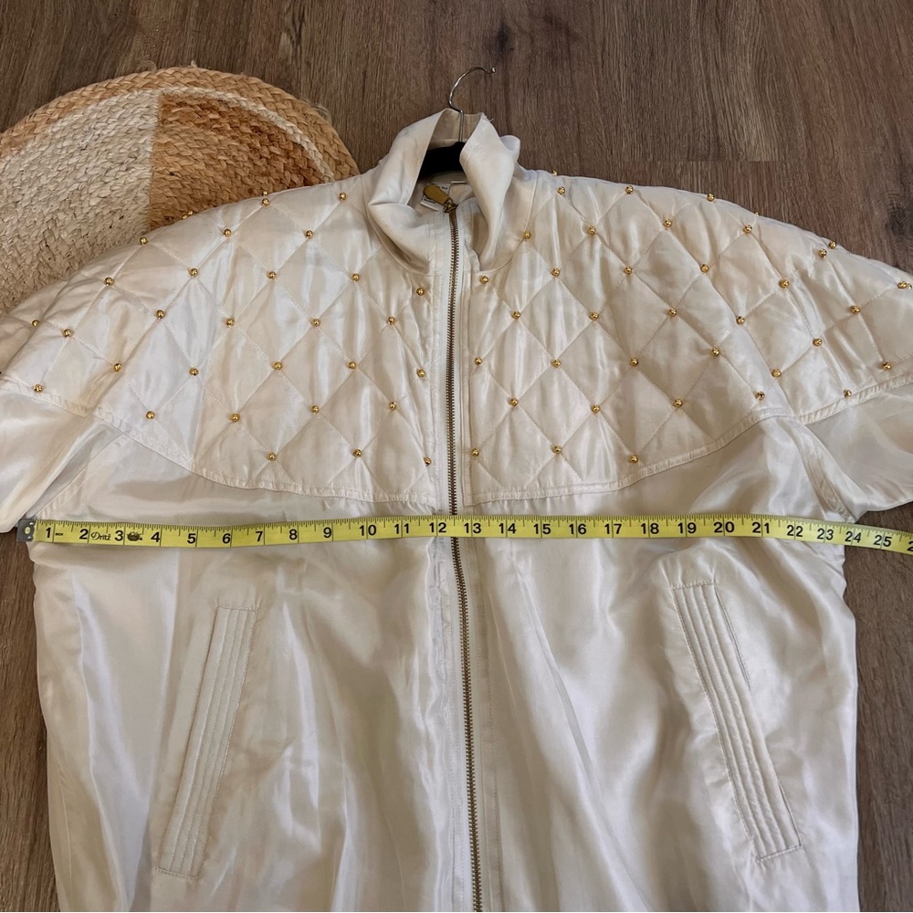 COACO Vtg 100% Silk Gold Pearl Embellished Bomber Jacket NWT - Picture 6 of 10